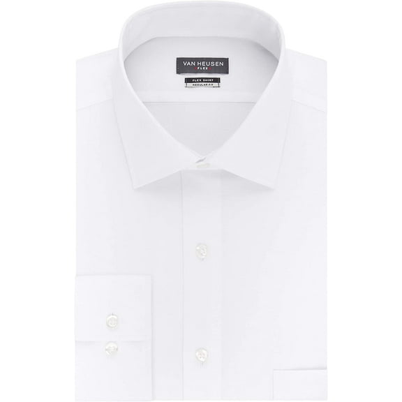Van Heusen Mens Dress Shirt Regular Fit Flex Collar Stretch Solid 16.5 Neck 36-37 Sleeve White