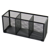 Black Mesh Pen Pencil Holder | 3-Compartment Metal Desk Organizer for Stationery & Brushes Storage