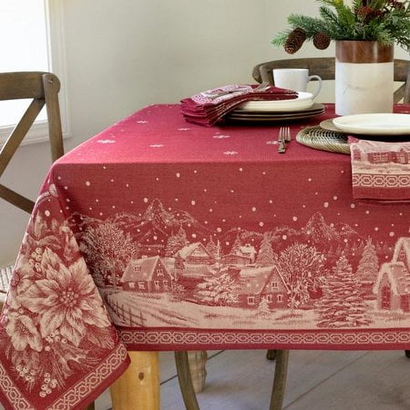 Benson Mills Engineered Jacquard Heavyweight Fabric Table Cloth, Holiday, Winter, and Christmas Tablecloth (Christmas Story, 60" x 104" Rectangular)