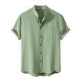 thumbnail image 2 of Lenago Mens Shirts Solid Short Sleeve Beach Shirt Patchwork Summer Casual Button Stand Collar, 2 of 4