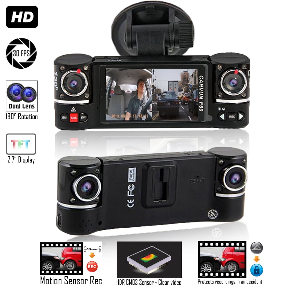 Indigi 2019 HD Dash Cam DVR 2.7/" LCD Dual Rotating lens File Protection