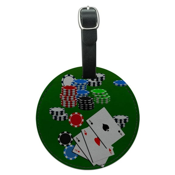 Graphics and More Poker Aces Cards Chips Gambling Round Leather Luggage ID Bag Tag