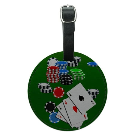 Graphics and More Poker Aces Cards Chips Gambling Round Leather Luggage ID Bag Tag