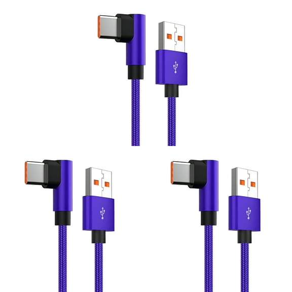 GJX USB C Right Angle 90° Elbow Nylon Braided USB A To C 66W Fast Charging Phone Cord Type C Charging Cords for Android 10 Ft