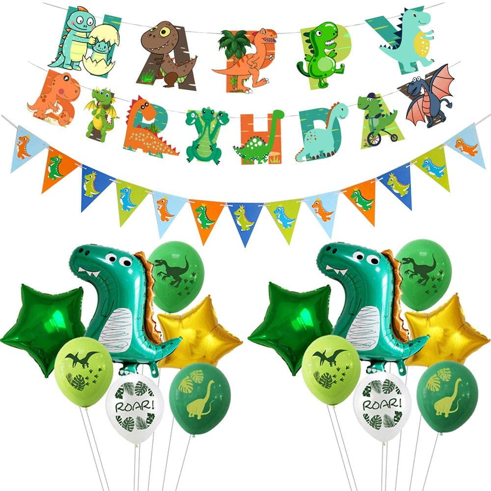 10 x Happy Birthday Dino Print Balloons Latex Age Number Party Decor