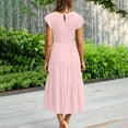 thumbnail image 4 of gbyLJF Cocktail Length Dress Summer Dress Floral Dress Plus Size Women Casual Smocked Dress Pink L, 4 of 7