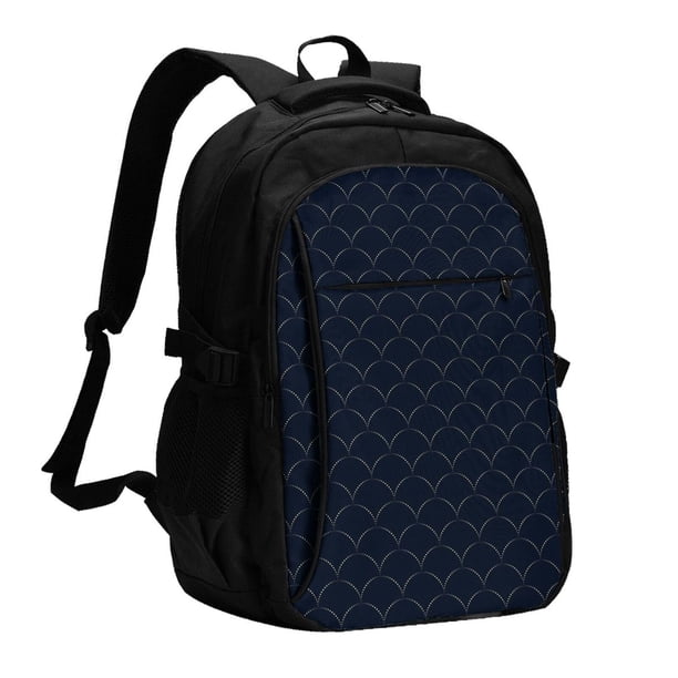 Easygdp Black Fish scales Mochila para Laptop de Viaje con Puerto USB, Mochila para Laptop con Puerto de Carga USB para Mujeres y Hombres