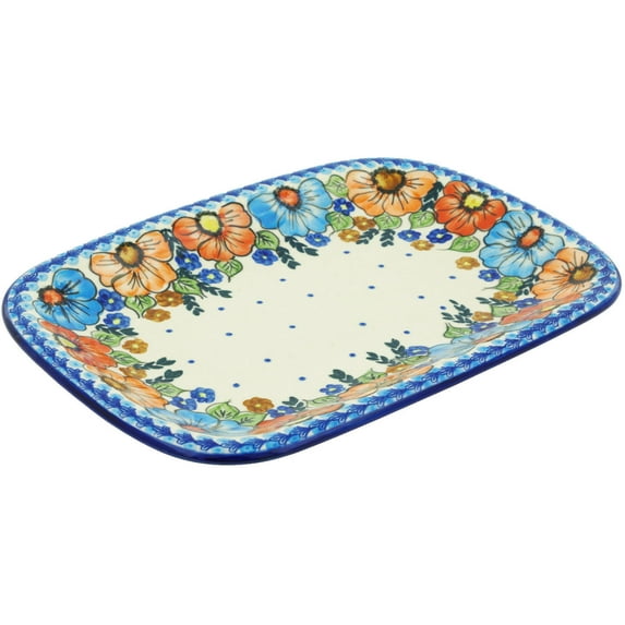 Polish Pottery 13½-inch Platter (Bold Poppies Theme) Signature UNIKAT Hand Painted in Boleslawiec, Poland + Certificate of Authenticity