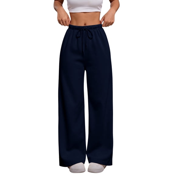 Nestiefly Womens Wide Leg Sweatpants Low Rise Baggy Pants Fall Fashion Lounge Lightweight Sweat Pants with Pockets 2026 Navy XL