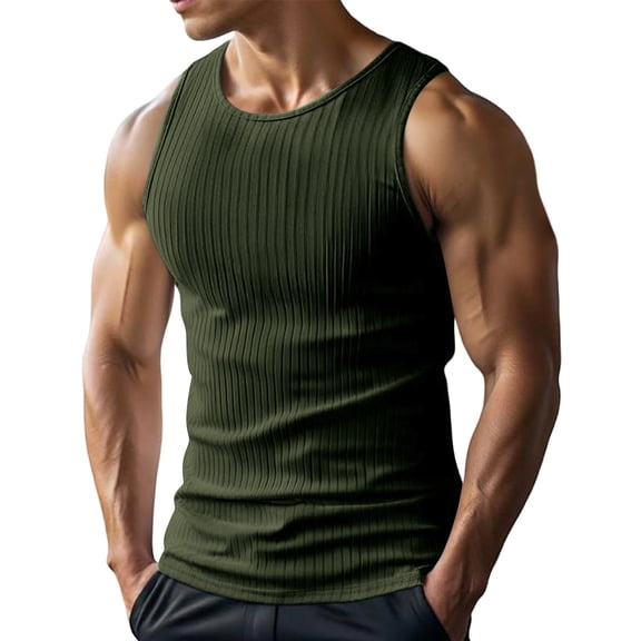 Men's Ribbed Textured Sleeveless Tank Tops Casual Muscle Shirts Lightweight Breathable Summer Tops,Army Green,XL