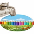 thumbnail image 2 of 3.3ft Washable Round Rug, Cartoon Turtle Colorful Pencil Non-Slip Circle Area Rug for Entryway Bedroom, Blue Sky Green Lawn Ant Flower Butterfly Indoor Accent Floor Mat for Home Decor, 2 of 9