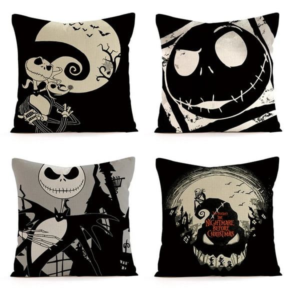 Halloween Funny Skeleton Skull Pillow Covers 18x18 Inch, Cushion Case Outdoor Sofa Throw Pillows Cover for Couch Living Room Bed Indoors Home Decor