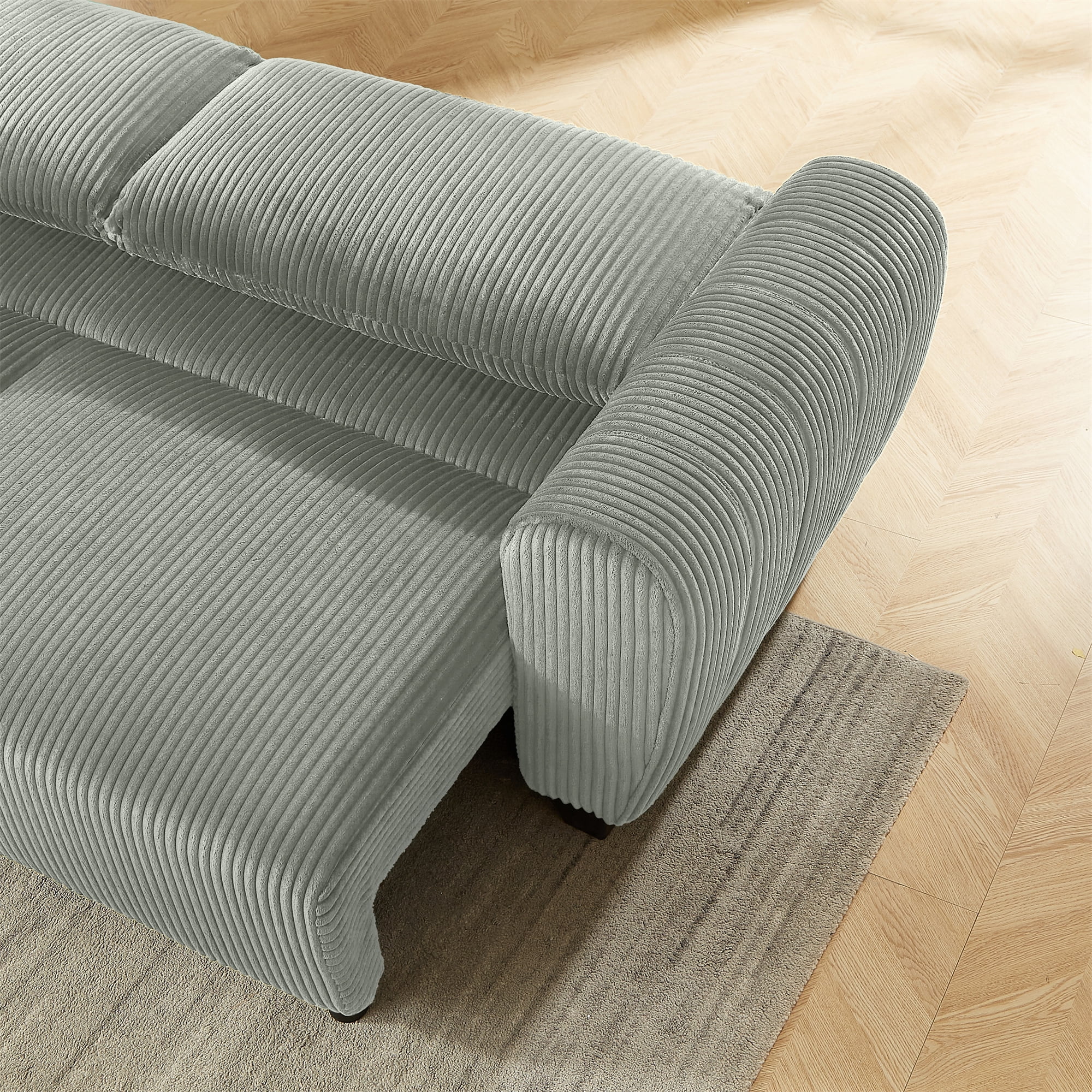Aukfa 92" Oversized Storage Futon Convertible Sleeper Sofa, Corduroy, 2 Pillows, Light Gray