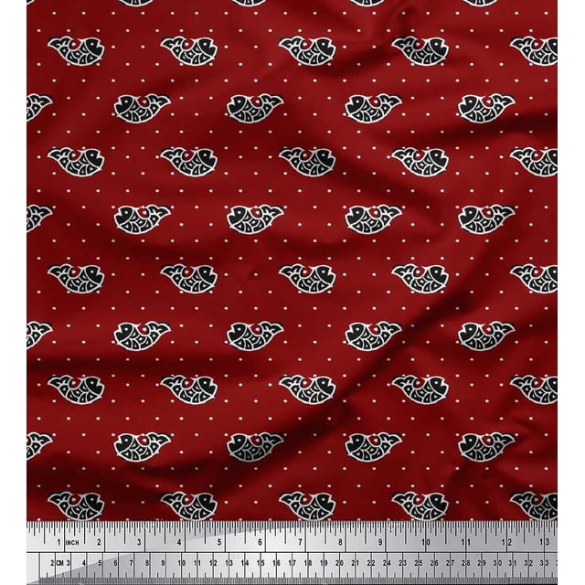 Soimoi Cotton Voile Fabric Fish Block Print Sewing Fabric Yard 56 Inch Wide