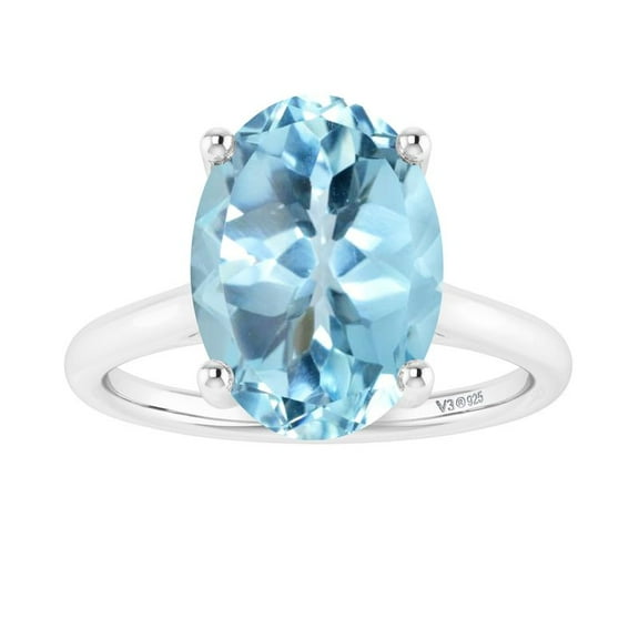 Sterling Silver with Natural Sky Blue Topaz Solitaire Ring