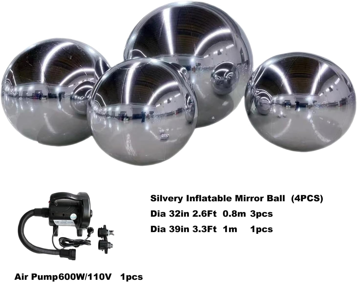 Silver Inflatable Mirror Ball Set - Sealed Shinny Balls Reusable Giant Mirror Balloon Sealed Disco Sphere For Wedding Nightclub Party Stage Hanging Decoration(4pcs1pack)