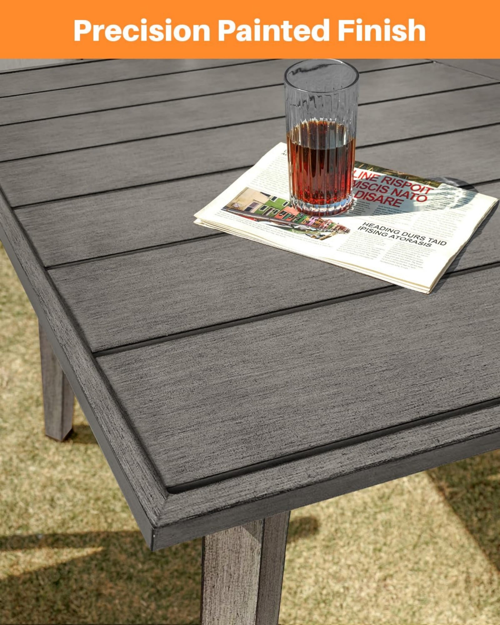 Outdoor Patio Dining Table for 6, Aluminum Outdoor Dining Table with Umbrella Hole, All Weather Patio Table for Garden, Deck, Porch, Lawn, Backyard, Gray