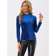 thumbnail image 4 of Disfraz de navidad Blusa de mujer de terciopelo con cuello redondo y manga larga con estrellas brillantes metálicas Azul S, 4 of 5