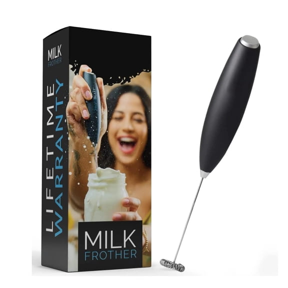 Milk Frother Handheld, Coffee Foam Maker, Whisk Drink Mixer for Lattes, Cappuccino, Frappe, Matcha, Hot Chocolate, Protein Shakes, Smoothies, Barista Grade Frothing Tool, Black