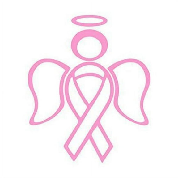 Ribbon Angel Cancer Awareness Vinyl Cut Decal With No Background | 5.5 Inch Pink Decal | Car Truck Van Wall Laptop Cup