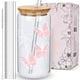 thumbnail image 1 of Vaso de cristal con diseño de mariposa, bípedos, con tapa y pajita, juego de 3, 1 of 6