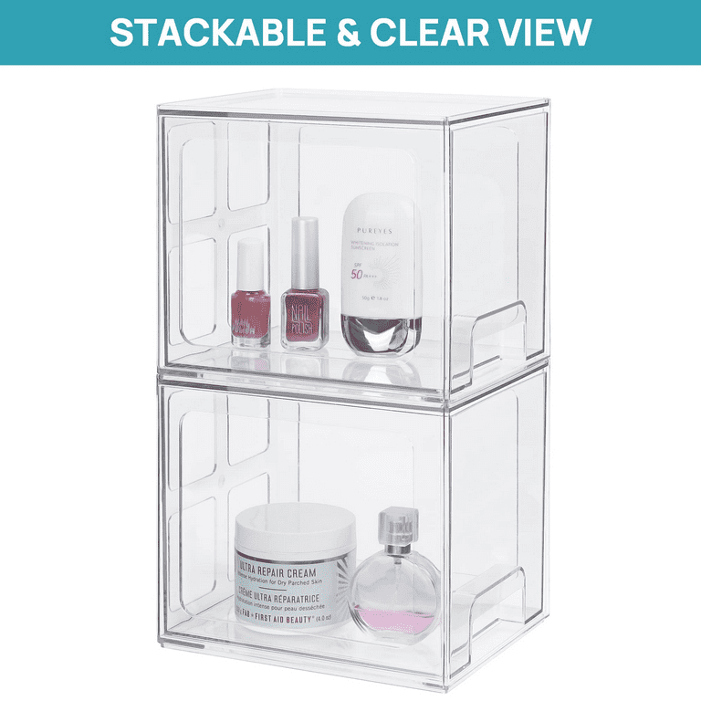 Tall Stackable Makeup Storage Drawers, Vtopmart 4 Pack Acrylic Bathroom Organizers, Clear Plastic Storage Bins, 6.6 inch High, Size: 6.6 : 4 Pack