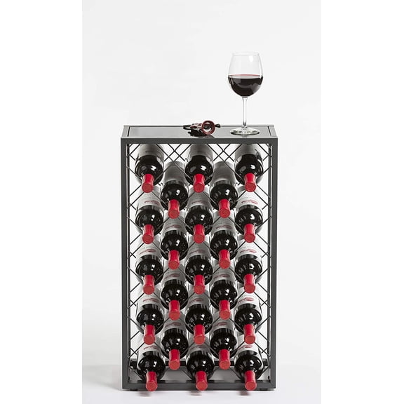 Mango Steam 23 Bottle Gray Wine Rack with Glass Top Shelf, Free Standing for Home, Kitchen and Bar
