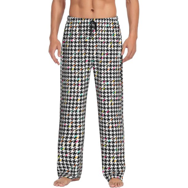 Balery Black And White Houndstooth Pantalones de pijama para hombre, pijama ultraligero, pantalón de descanso-Small