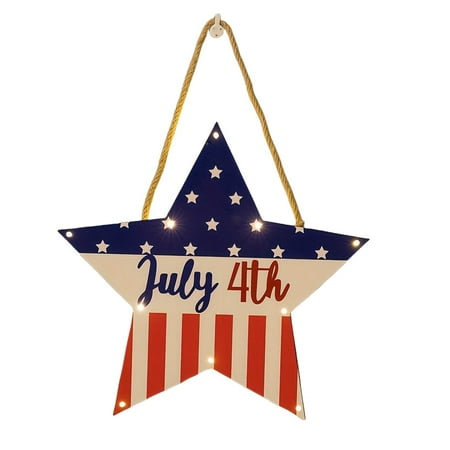

MKSJFdge Independence Day Light with Light Five Pointed Star Pendant Independence Day Wooden Door Decoration Tag Hanging Chandelier Single Attachment Cat Stained Glass Window Han