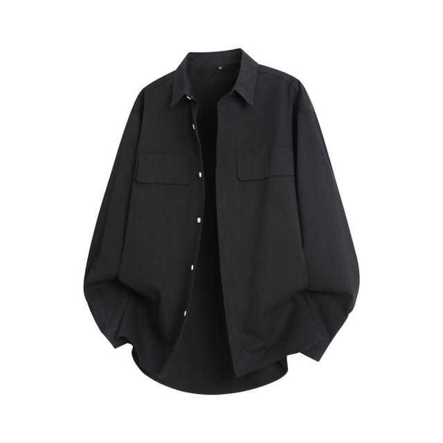 SBYOJLPB Men's Solid Color Button Turndown Collar Long Sleeved Shirt Double Pocket Work Shirt