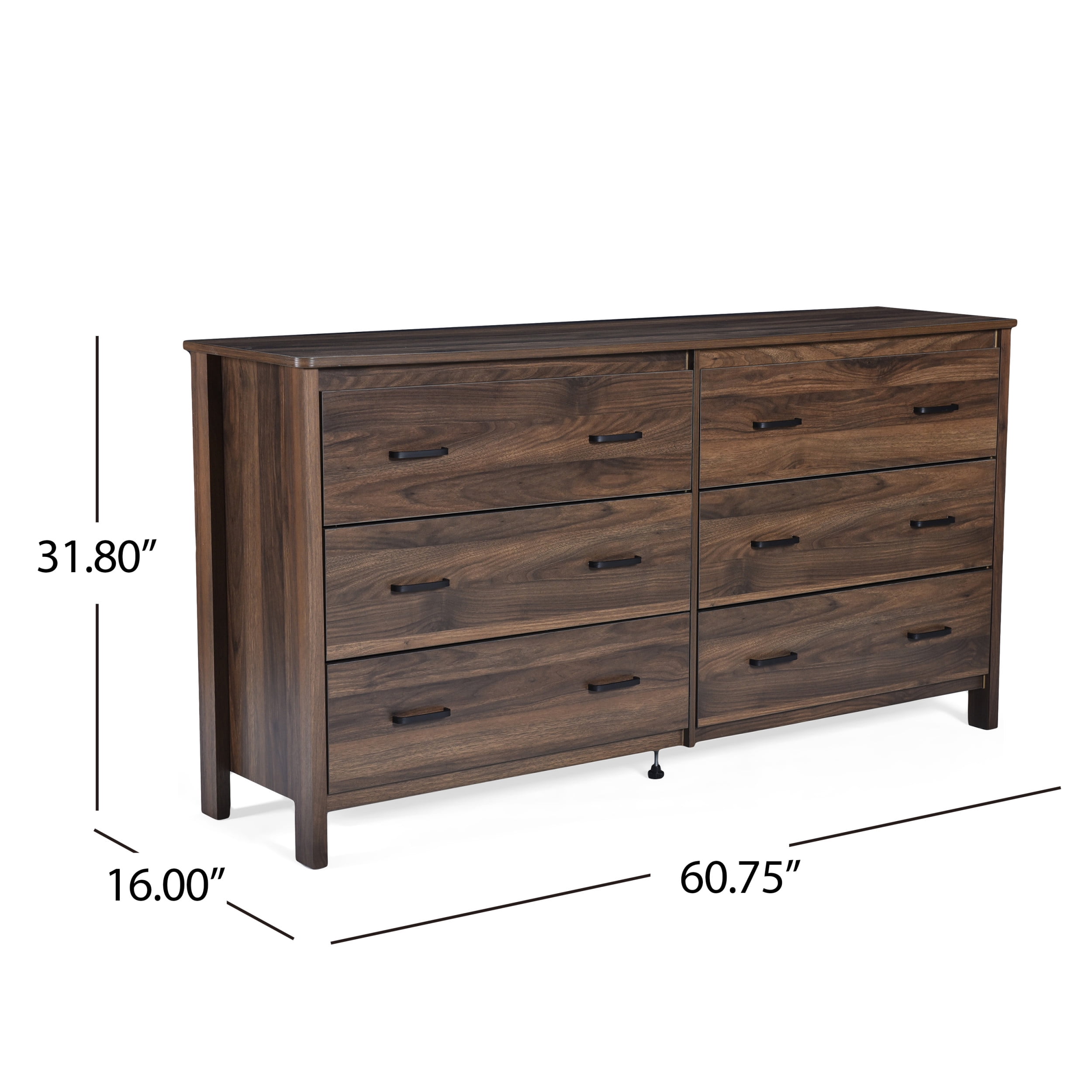 Noble House Hysham 6 Drawer Dresser, Medium Brown