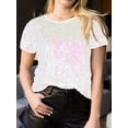 thumbnail image 6 of Aojekbee Women T-shirt, Crew Neck Short Sleeve Sequined Summer Tops Streetwear for Casual Daily, 6 of 10