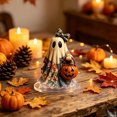 thumbnail image 4 of JVBTVB Acrylic Ghost Ornament Halloween Tabletop Decor Cute Blue Floral Ghost Figurine with Pumpkin Bucket for Mantel Shelf Fall Home Party Display, 4 of 6