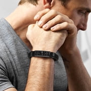 U7 Punk Men Boy Bracelet Genuine Leather Cross Skull Black Bracelet Adjutable Stainless Steel Wristband for Father's Day Gift,19cm/7.5 Inch
