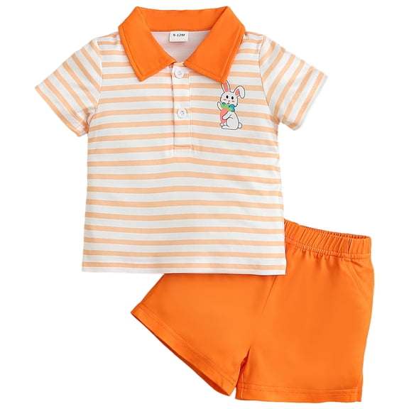 Staki Toddler Girl Easter Easter Toddler Baby Girl Outfit Bunny Short Sleeve Rabbit Shirt Summer Spring Clothes Shorts Set 6-24M 2-3Y(Orange,12-18 Months)