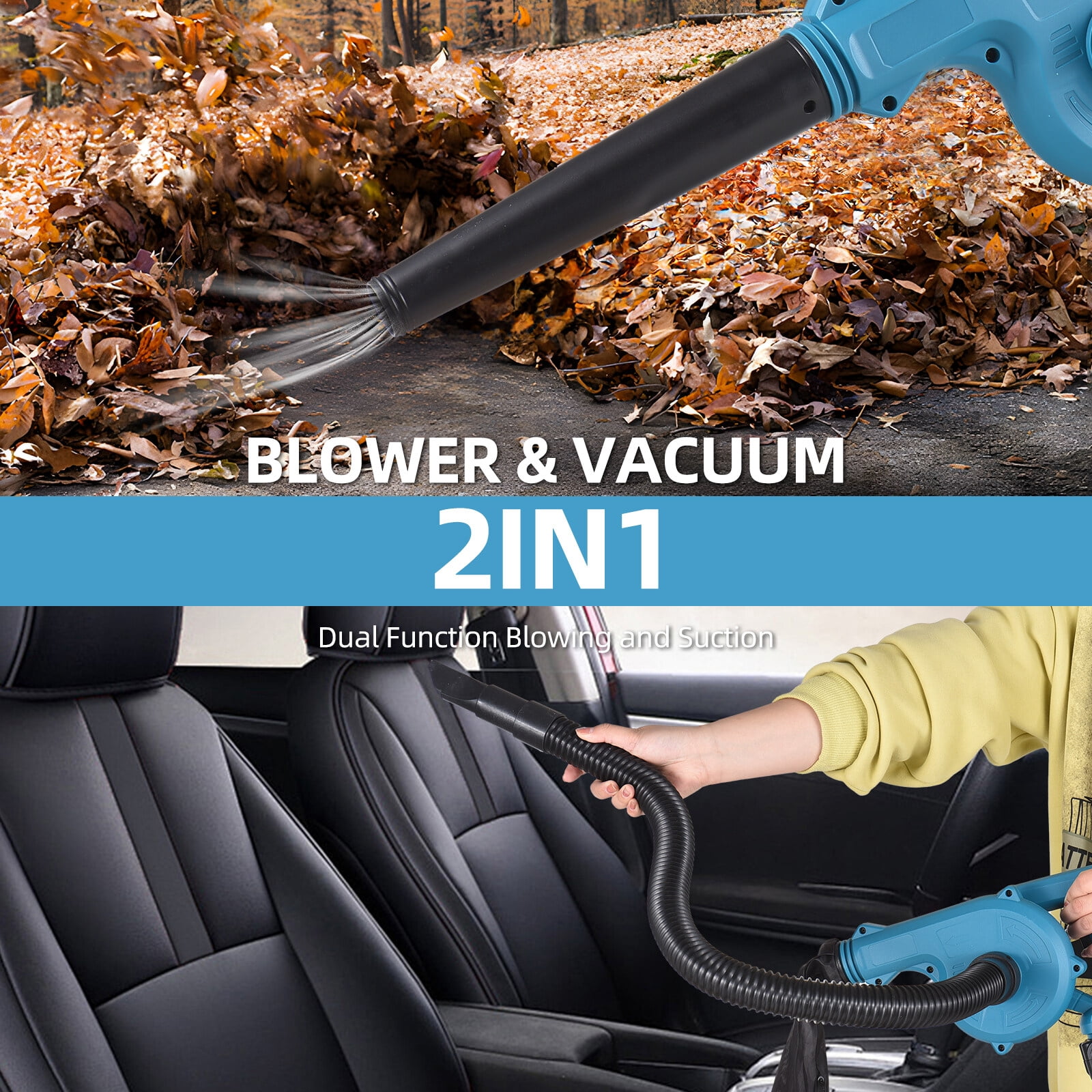 Cordless Leaf Blower with Battery 2-in-1 21V Cordless Electric Blower and Vacuum Cleaner 63MPH Handheld Battery Powered Small Blower for Lawn Care/Dust/Pet Hair with Dust Bag