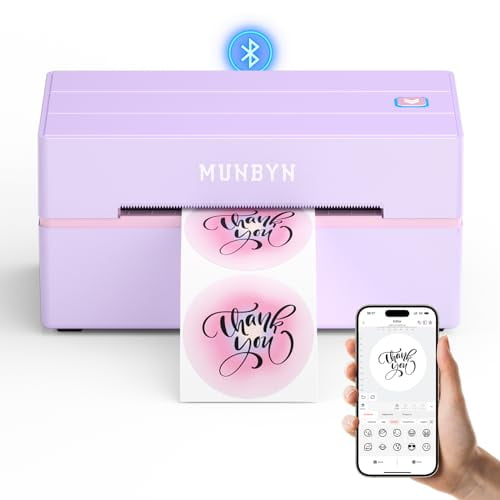 Impresora térmica de etiquetas Bluetooth MUNBYN 130B, impresora inalámbrica de etiquetas de envío 4x6 para paquetes de envío, pequeñas empresas, oficinas o hogares, compatible con iPhone, Android, iPa