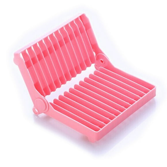 Folding Plastic Dish Rack Drying Rack Holder Utensil Drainer (Pink)