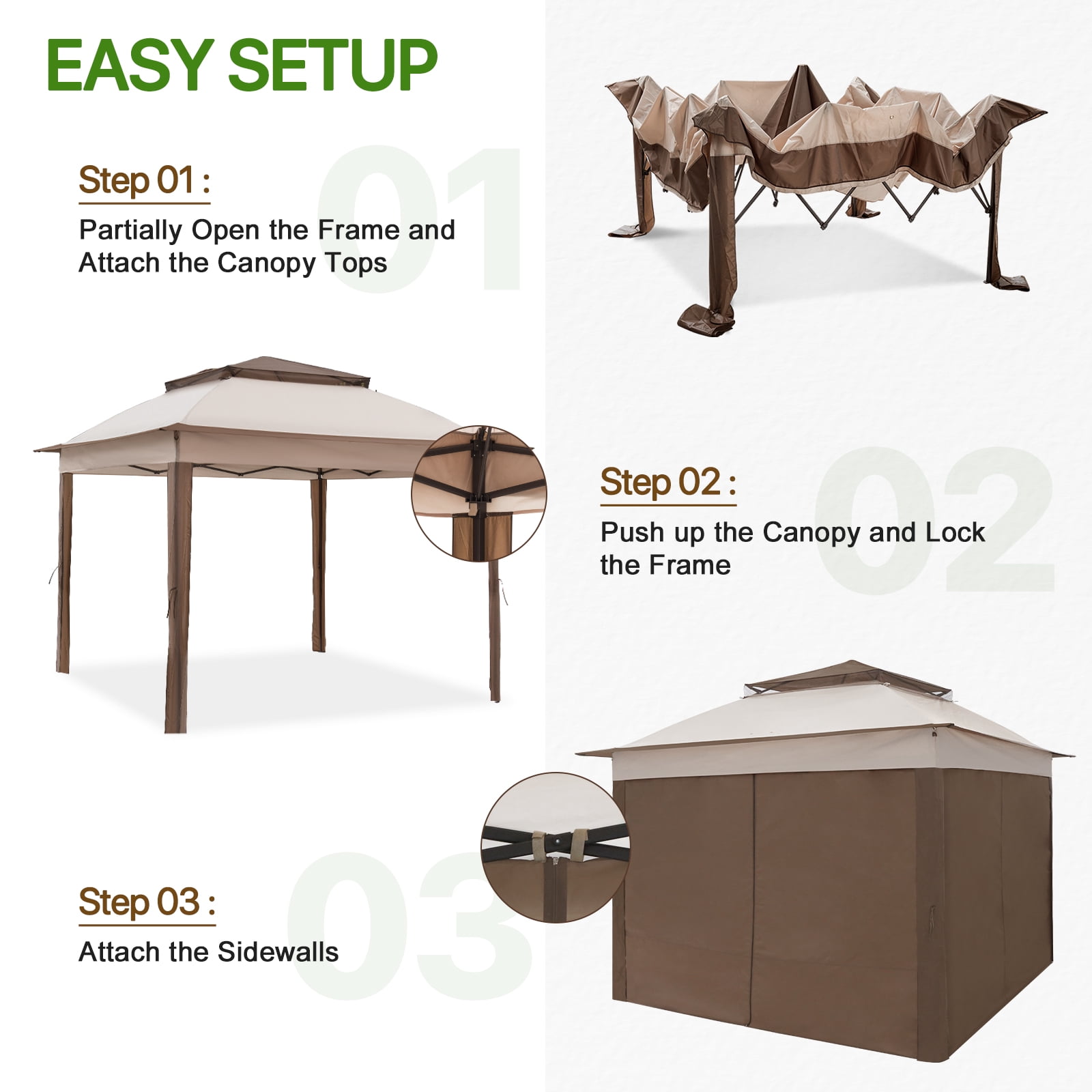 COOS BAY 11x11 Pop-up Instant Gazebo Tent with 4 Sidewalls Outdoor Canopy Shelter,Beige