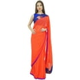 thumbnail image 3 of Atasi Indian Traditional Georgette Saree Women's Solid Orange Sari With Blouse Piece, 3 of 7