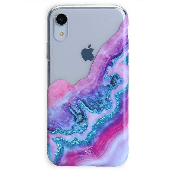 Velvet Caviar Compatible with iPhone XR Glitter Case Geode Marble Design for Women & Girls - Cute Clear Protective Phone Cover (Purple Blue Agate)
