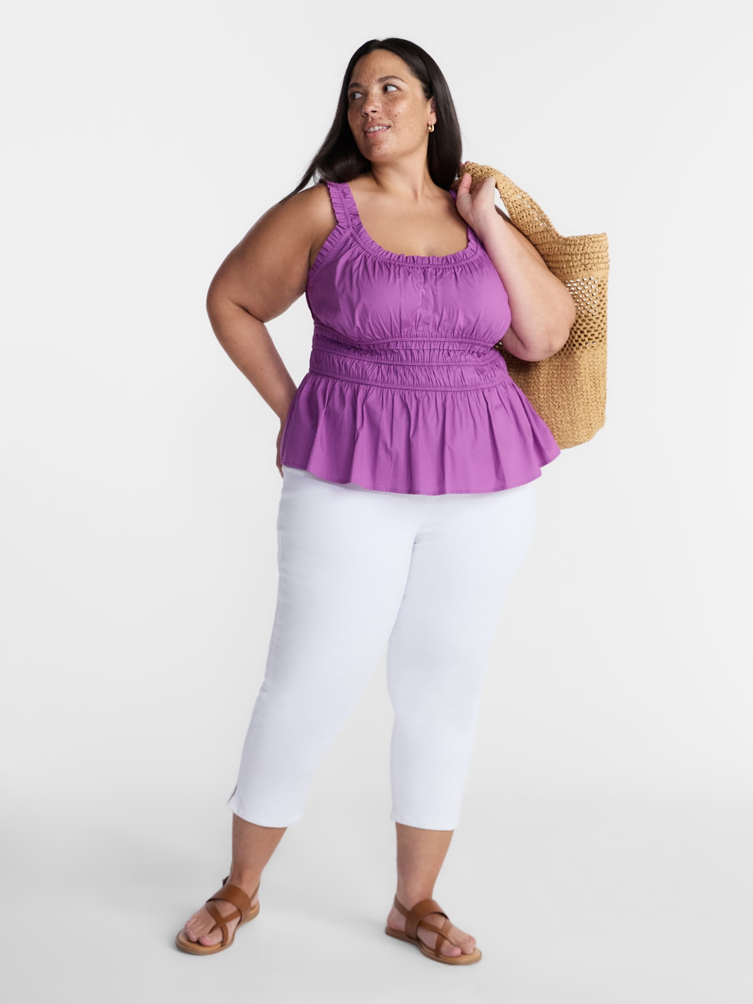 Terra & Sky Women’s Plus Sleeveless Smocked Peplum Tank Top, Sizes 0X-5X