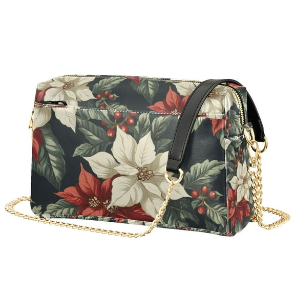 FORMRS Women Crossbody Purse with Chain Strap Vegan Leather Shoulder Handbag, White Christmas Leaves