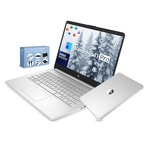HP 14” Ultra-Portable Laptop Computer for Student & Business, Intel Quad-Core N150 (Up to 3.6GHz), 4GB DDR5 RAM, 628GB Storage (128GB SSD 500GB Ext), MS Office, Copilot AI, Win 11 Pro, Natural Silver