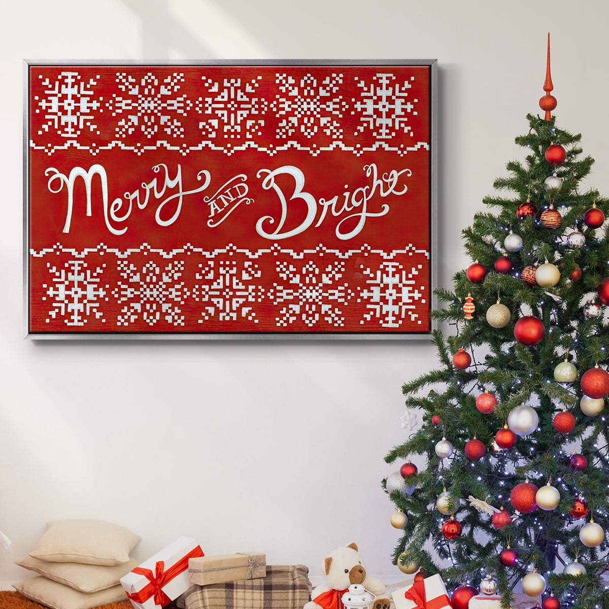 Fair Isle Snowflake I - Framed Gallery Wrapped Holiday Canvas - 17 x 25 - Silver Frame