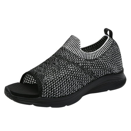 

ZTTD Fashion Women Summer Mesh Sport Comfortable Wedges Shoes Beach Peep Toe Breathable Sandals Black