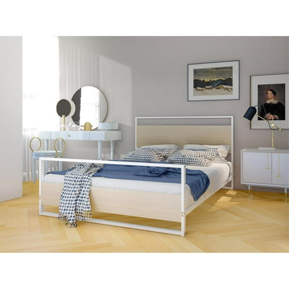 East West Furniture Erie Wooden and Metal Full Bed Frame in White