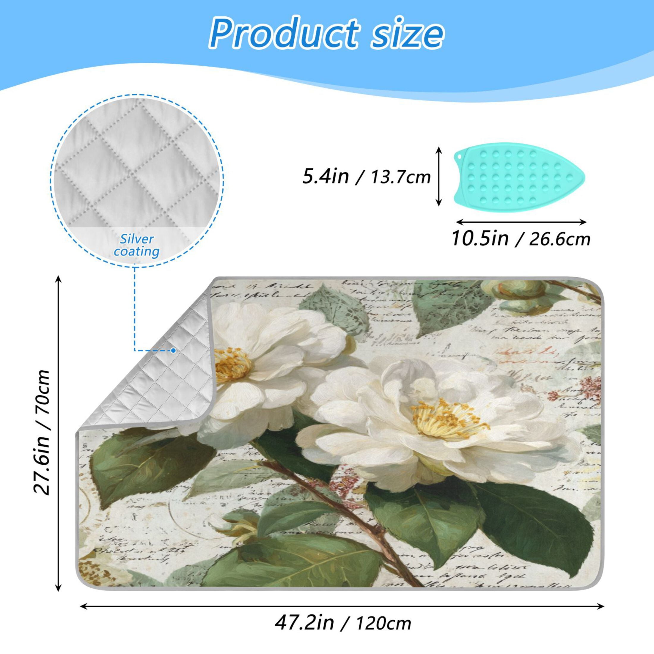 Ironing Mat Portable Ironing Blanket for Table Top Travel Ironing Pad for Washer Dryer 27.6" x 47.2" Vintage White Camellias