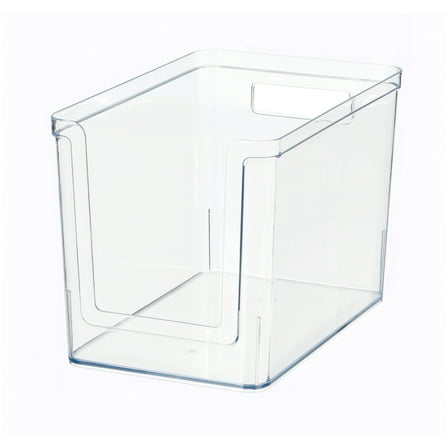 Mainstays Large Deep Open-Front Pantry Organizer Bin, Clear Plastic 12” x 7.5” x 8.0”