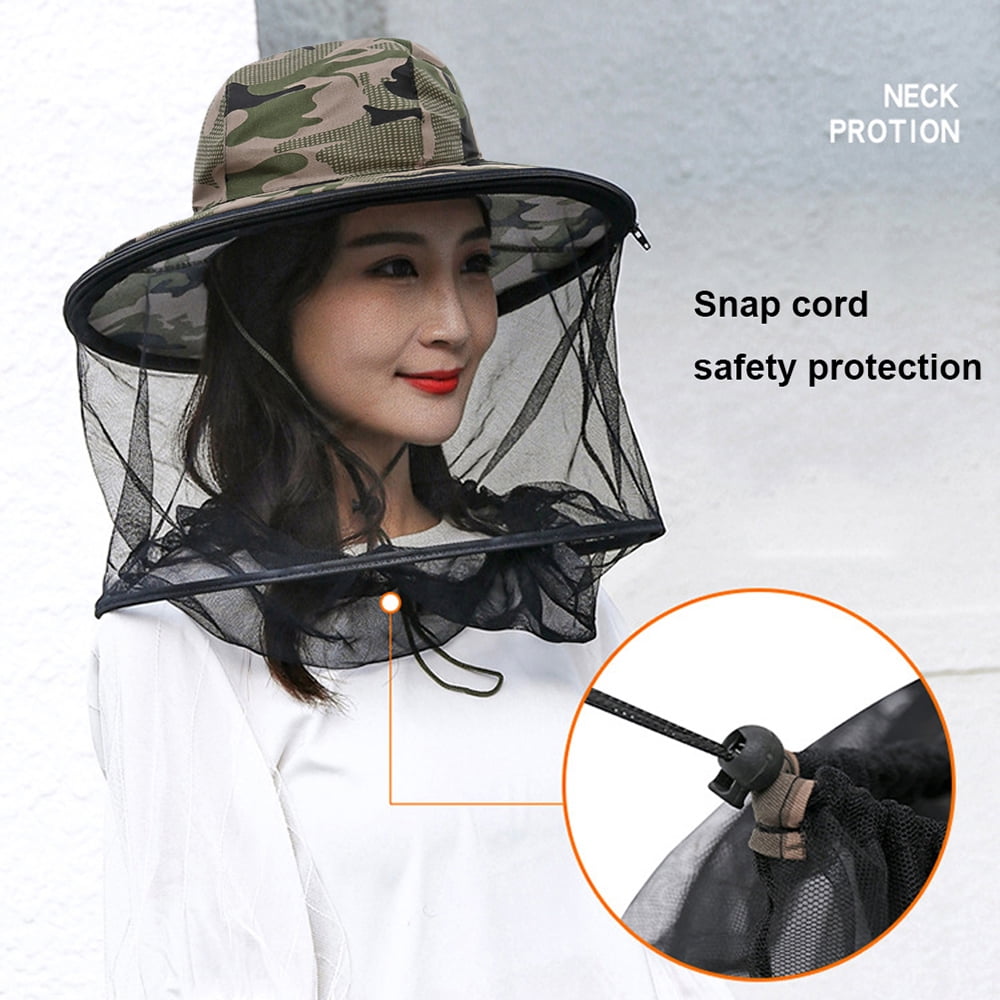 Mosquito Head Net Hat, Fishing Hat with Netting for Face and Neck  Protection, Sun Hat for Outdoor Sports, Brown Camouflage